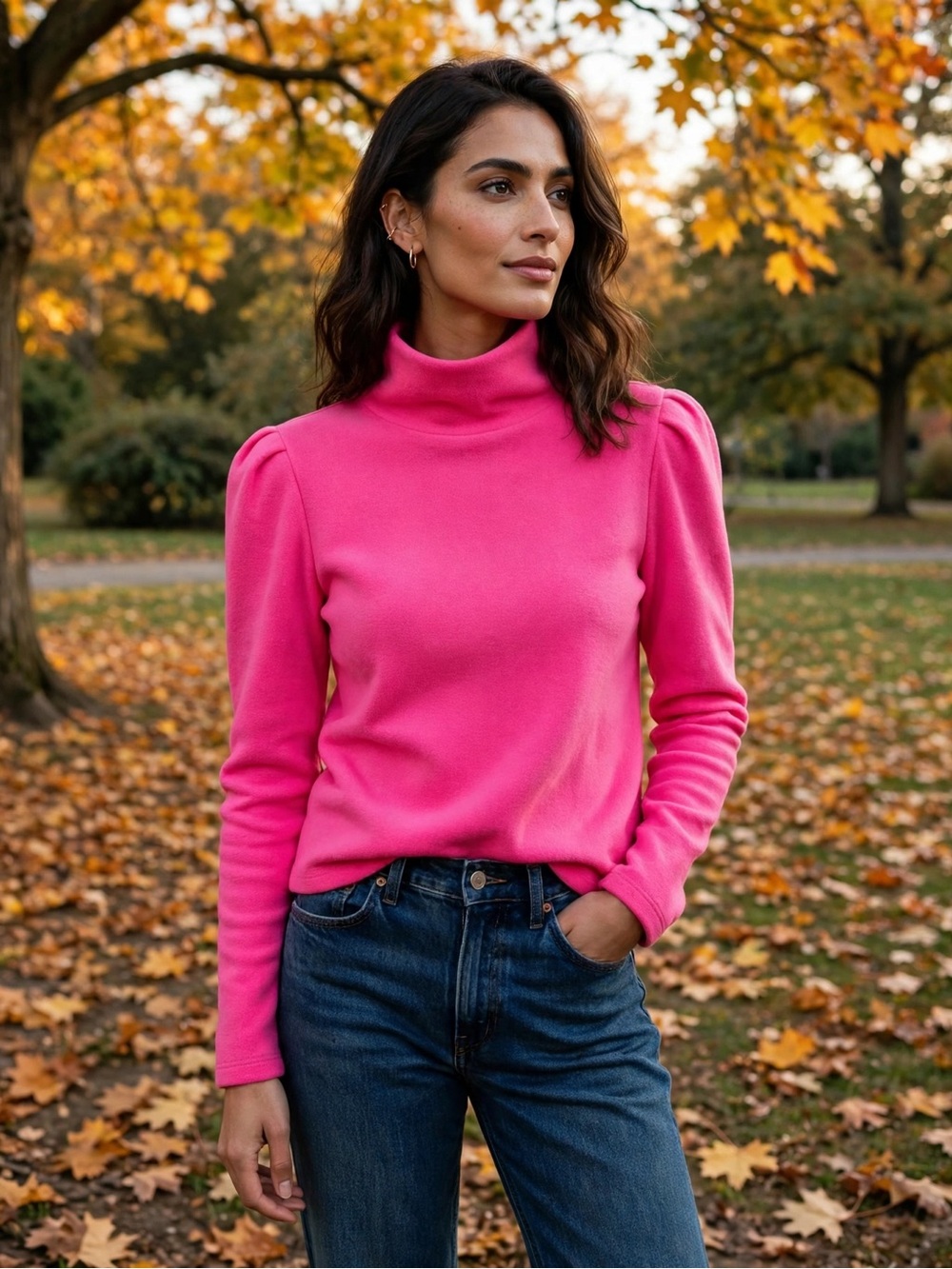 Dudley Stephens Park Slope Turtleneck - Small, Neon Pink